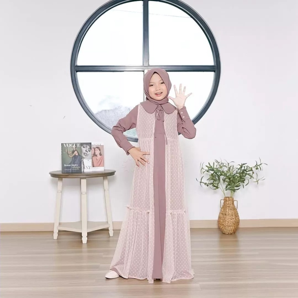 GAMIS SARIMBIT TERBARU 2023 YUMNA COUPLE MOM &amp; KIDS usia 10 - 12th Gamis Muslim Wanita CP Lebaran Matt Shakila mix Tile dot Fashion Terlaris