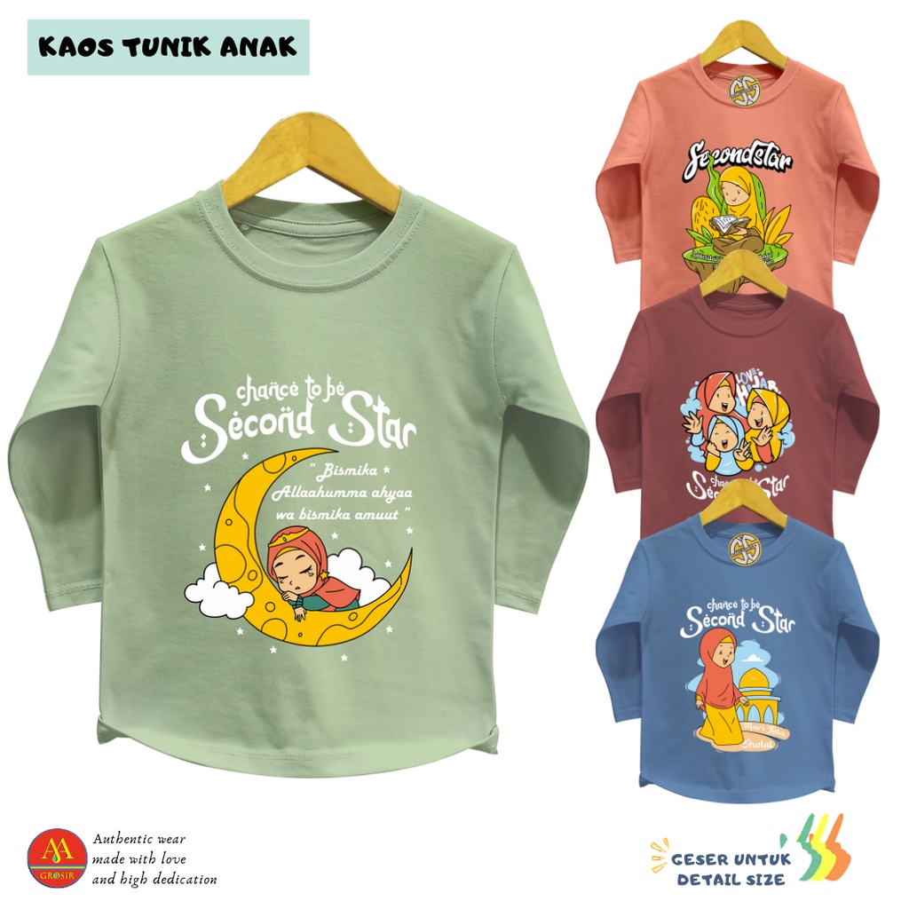 Secondstar Kaos Tangan Panjang Anak Perempuan Umur 1-12 Tahun Bahan Cotton -AMR226