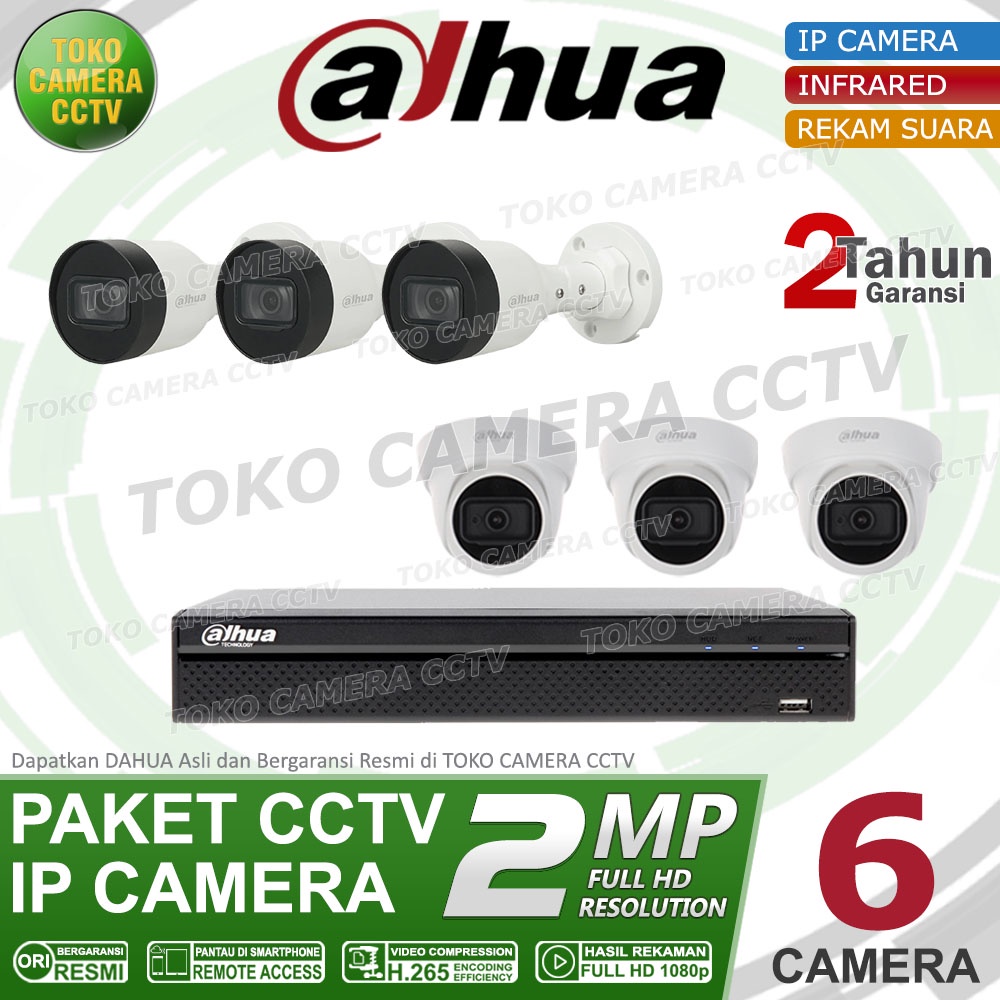 PAKET CCTV IP CAMERA DAHUA 2MP AUDIO 8 CHANNEL 6 KAMERA