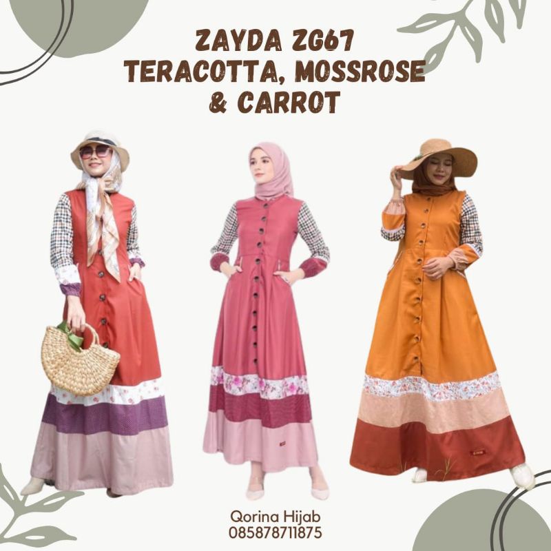 Gamis zayda terbaru / zayda ZG 67 mossrose Terakota carrot / gamis dewasa / gamis katun / gamis pest