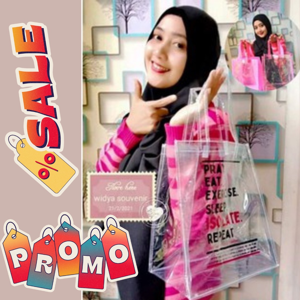 

Ready Tas Mika Transparan Bening goodie bag Tebal uk P20 L14 T25