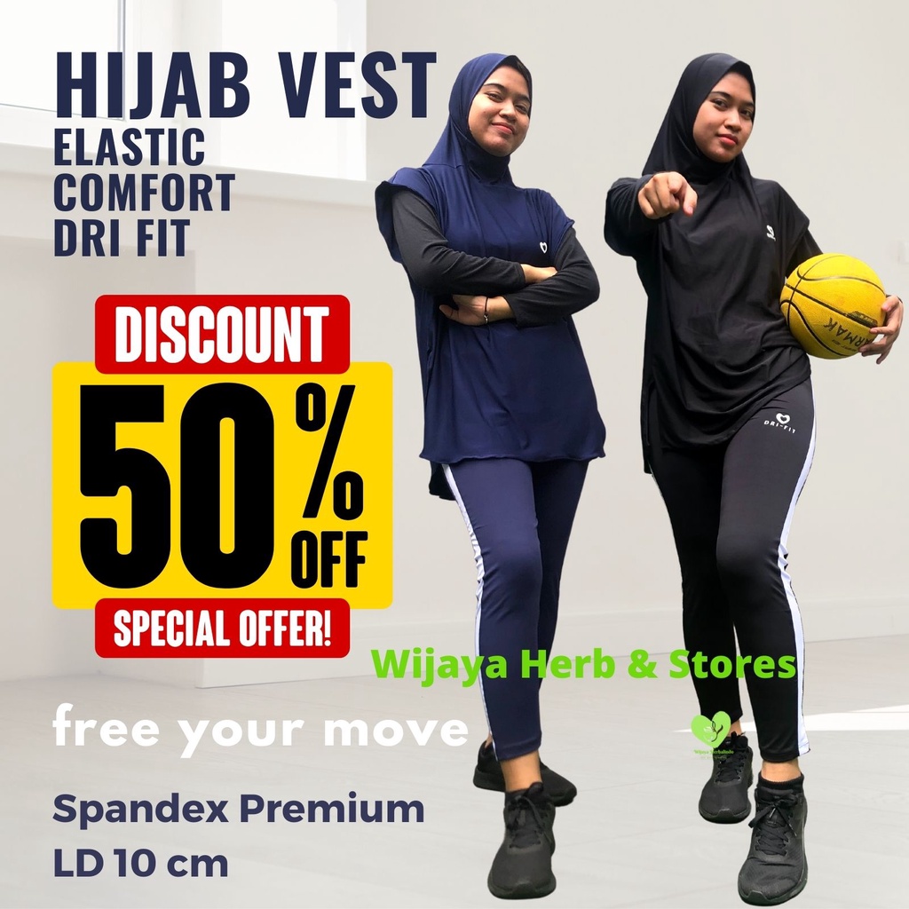 Rompi Olahraga Wanita Hijab Vest Sport Instan Praktis Nyaman Elastis Quick Dry bahan Spandeks Premium