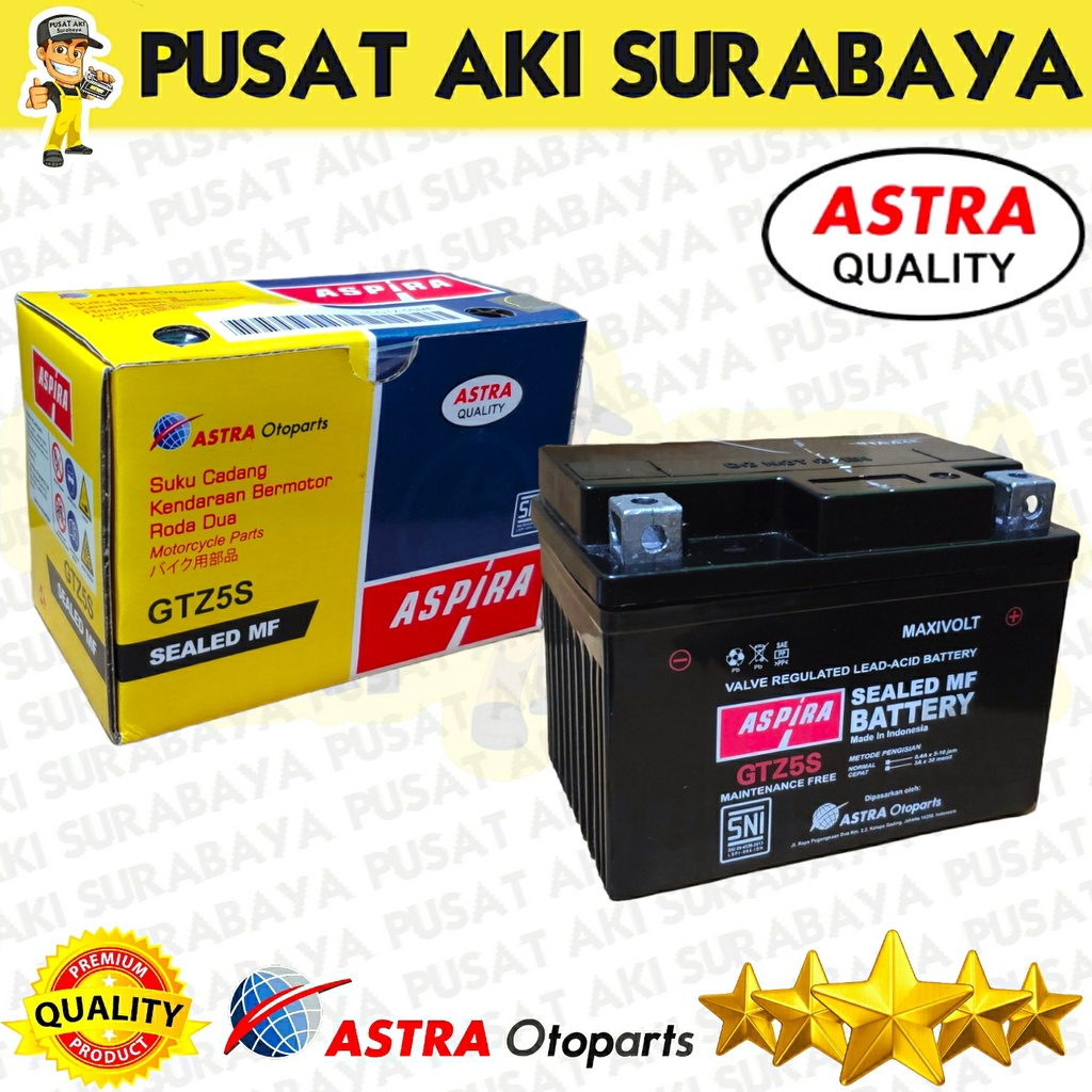 ACCU ASTRA OTOPARTS ASPIRA GTZ5S HONDA BEAT MIO SOUL XEON SCOOPY VARIO SUPRA AKI KERING MOTOR VERZA NEW MEGAPRO DTZ5S YTZ5S YTZ4V MTZ5S