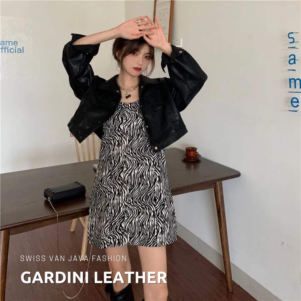 JAKET KULIT SEMI WANITA CROP JUMBO ORIGINAL 100% STYLE KOREA OVERSIZE HITAM PANJANG / JACKET KULIT W