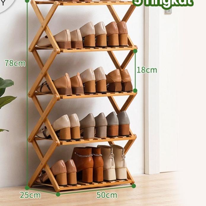 ✿ Muzy Rak Sepatu Kayu Zig zag Rak Tanaman Rak Bunga Hiasan Rak Serbaguna Tempat Sepatu Silang HRS20