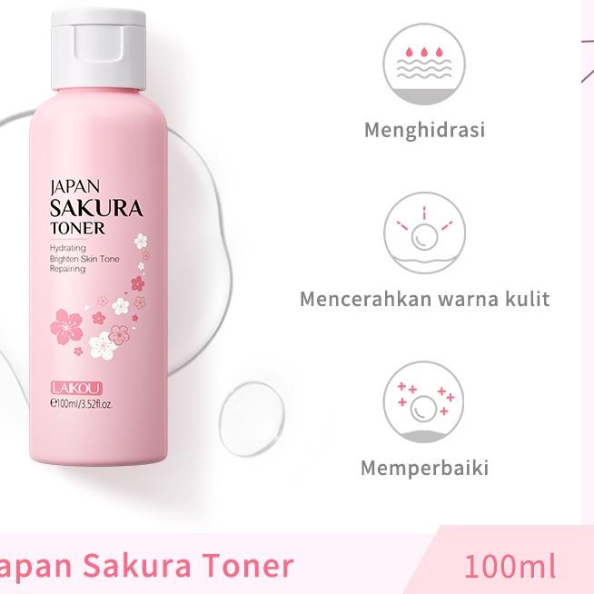 ♩ LAIKOU Japan Sakura Toner Cherry Blossom Serum Air Me Mengurangi Bintik-bintik Mengencangkan Kulit