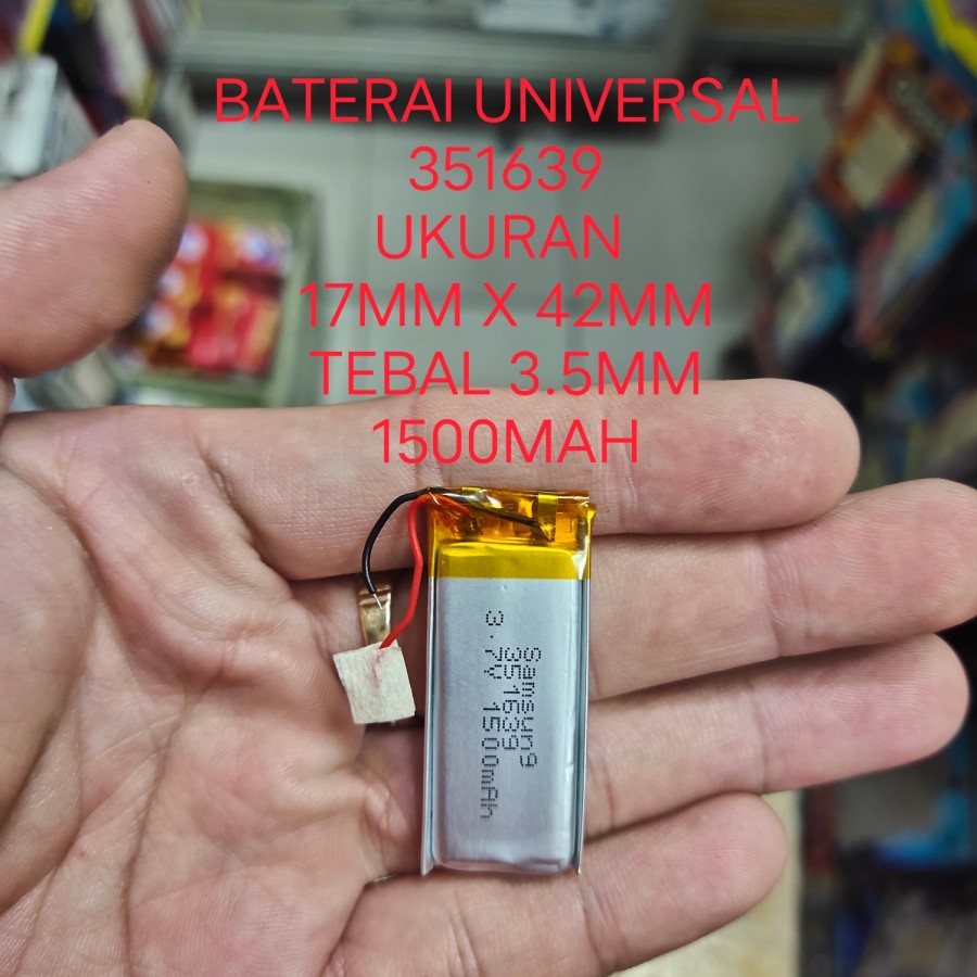 BATERAI UNIVERSAL 351639 UKURAN 16mm x 39mm 1500mah KABEL 2 MANTUL