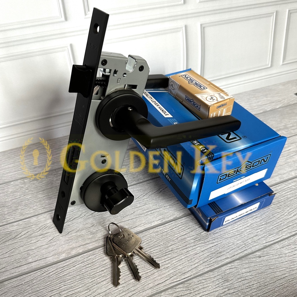 Paket Handle Kunci Pintu Gagang Kayu Dekkson Dekson LHTR 0039 Black Hitam TC 60