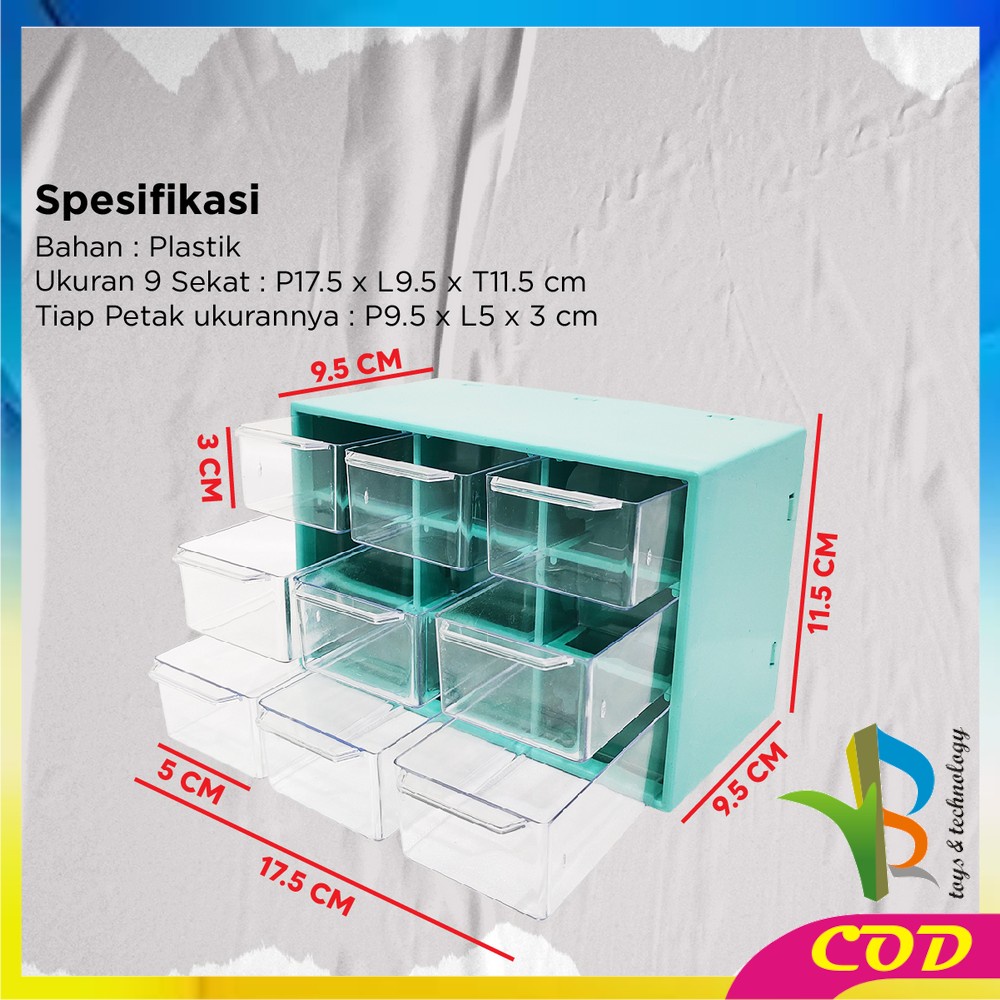 RB-C804 Kotak Laci Perhiasan kotak Aksesoris Mini 9 Sekat / Kotak Penyimpanan Serbaguna Laci Mini / Laci Aksesoris Storage Box Multifungsi