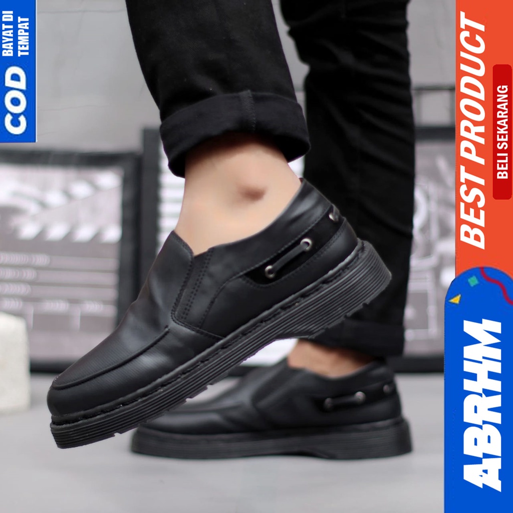 Sepatu Loafers Docmart Formal Pria Kerja Hitam Abraham Delvin