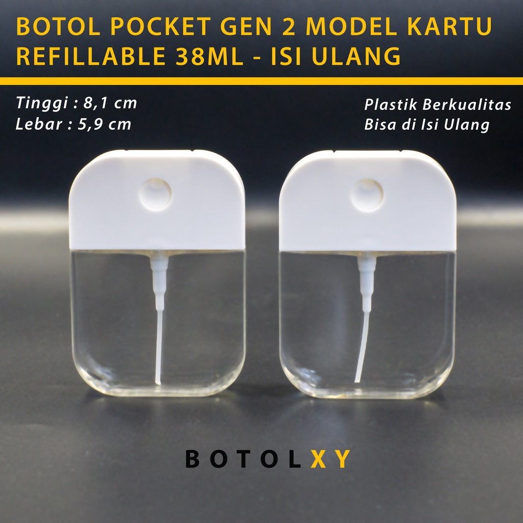 Botol Spray Kotak 38ml Pocket Card Plastik Hand Sanitizer Parfum Refil