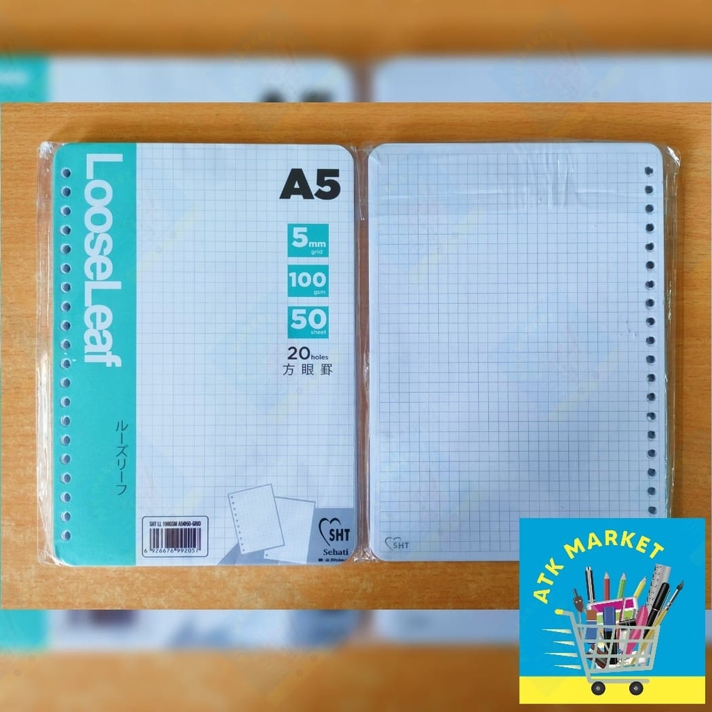 Kertas Loose leaf / Kertas Binder A5 " GRID (Kotak) " 50 &100 lembar