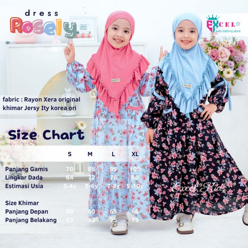 ROSELY DRESS free khimar ORI EXCEL KIDS | Dress+jilbab Anak