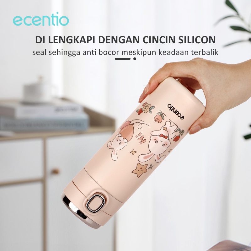 ecentio 420ml Termos Air Panas 304 Stainless Thermos Suhu Display LED Termos Vakum Flask Botol Kartun Termos Air Minum Panas Dingin Tumbler