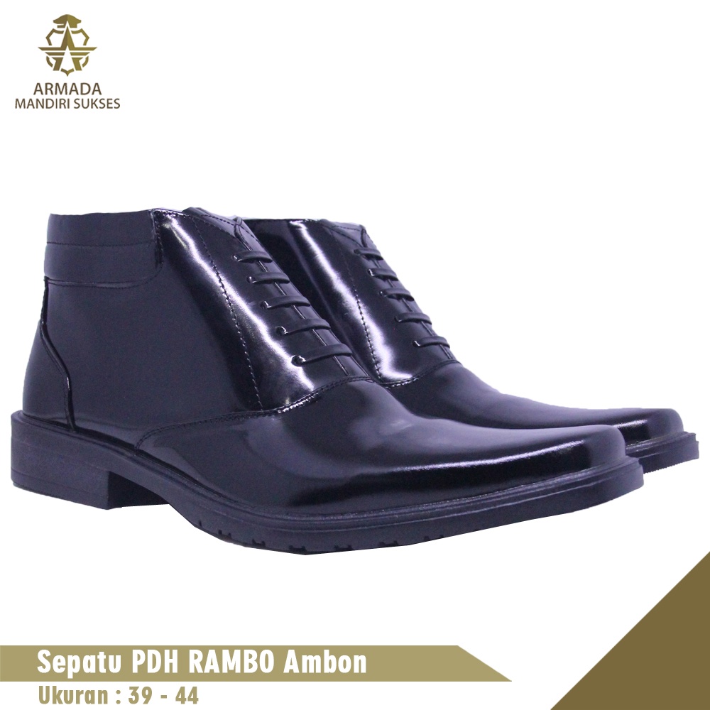 Sepatu PDH Rambo Ambon Kulit Mengkilap - Sepatu Kulit Tali Lux