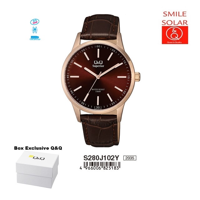 Jam Tangan Pria Stylist Casual Kulit Leather Analog Original Q&amp;Q QnQ QQ S280 S280J Series