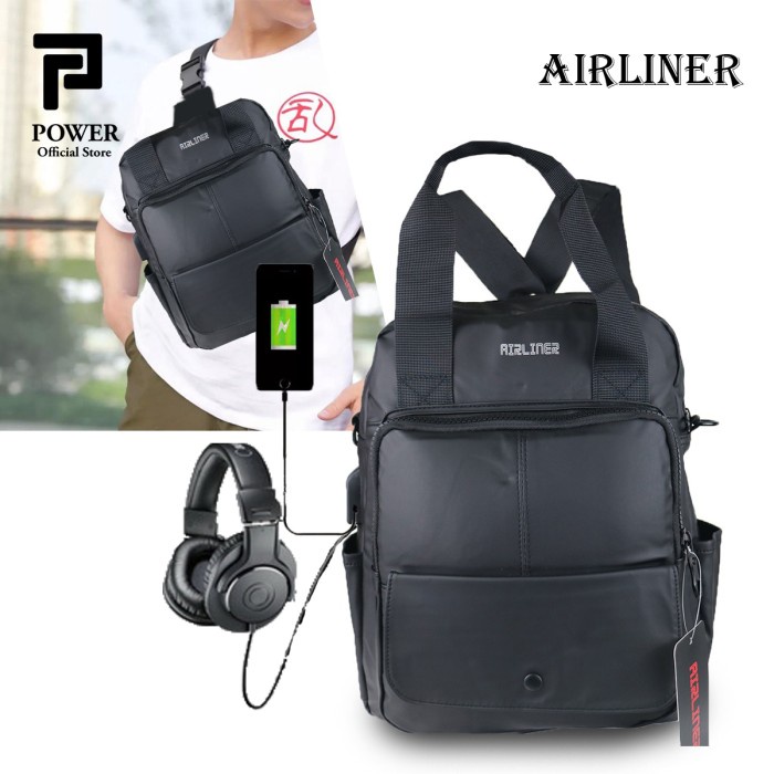 Tas Punggung Pria 3In1 Ransel Abg Slempang Pria Trendy 2 Usb Port Sling Bag Hitam I4I6 Tas Berkualit