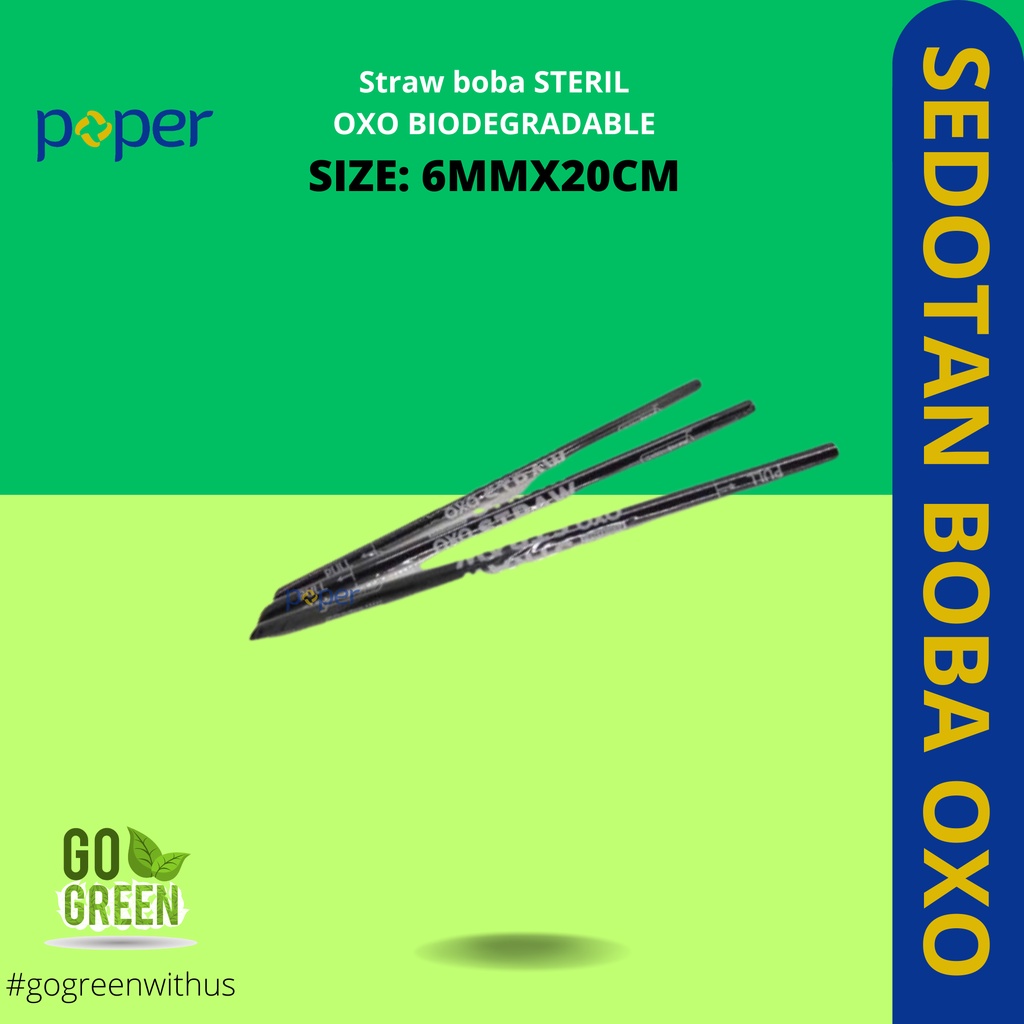 SEDOTAN BOBA OXO BIOGRADBLE SIZE 6MMX20CM | STRAW BUBBLE BOBA STERIL WARNA HITAM | SEDOTAN PLASTIK L