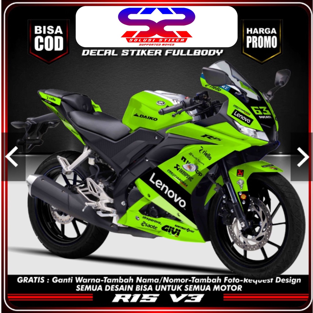 BISA COD Stiker Decal R15 V3 Decal Variasi R15 V3 MotifHijau Stabilo FullBody