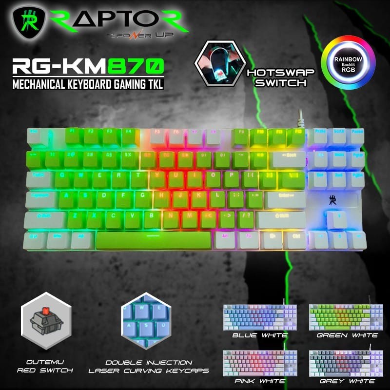 Keyboard Gaming Mecanical Swap TKL Raptor RG-KM870 4 Light Mode