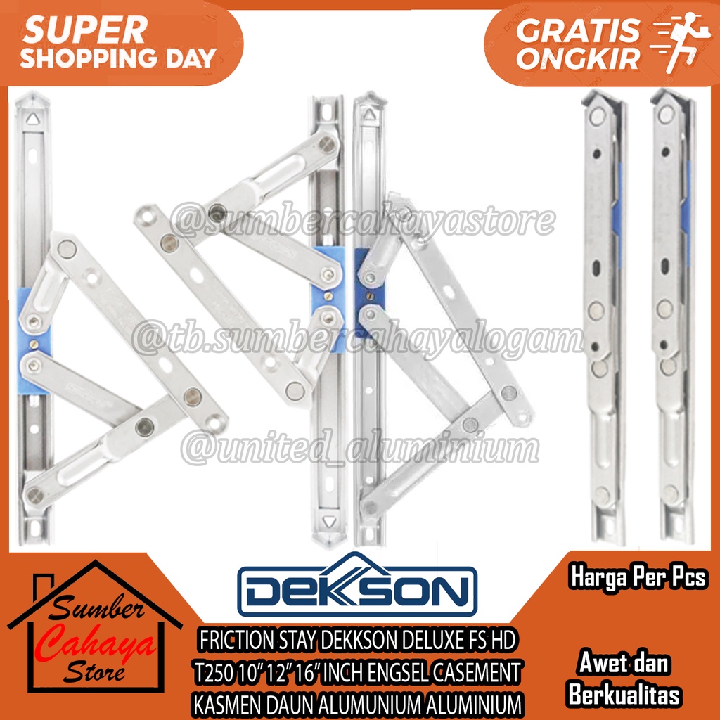 FRICTION STAY DEKKSON DELUXE FS HD T250 10” 12” 16” 18" 22" 28" INCH ENGSEL JENDELA CASEMENT DEKSON 