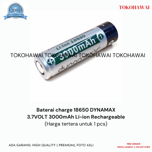 Baterai charge 18650 DYNAMAX 3.7 VOLT 3000mAh Li-ion Rechargeable - 1pc