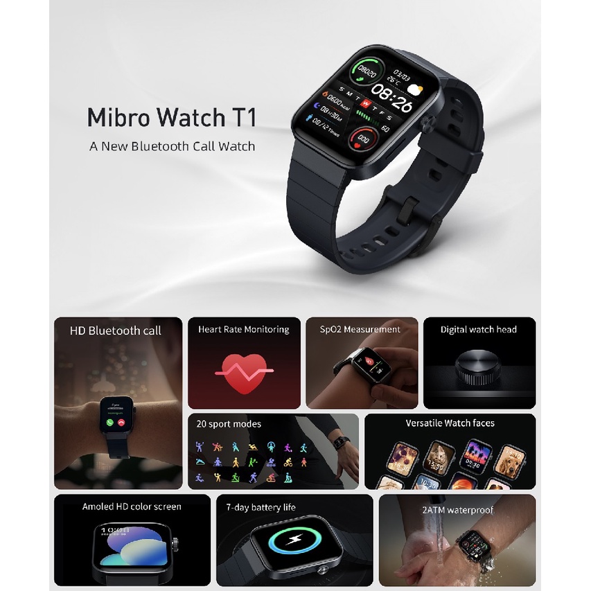 MIBRO T1 Smartwatch - Sporty Bluetooth Calling AMOLED 1.6-inch Screen - Jam Tangan Pintar dari MIBRO