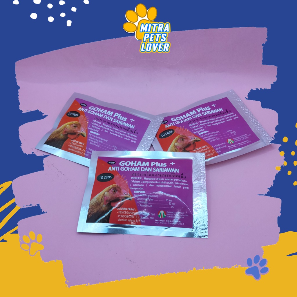 OBAT ANTI GOHAM &amp; SARIAWAN AYAM - GOHAM PLUS 10 CAPS - KAPSUL MENGOBATI GOHAM SARIAWAN BINTIK PUTIH INFEKSI SALURAN PERNAFASAN LUKA DI MULUT MENGELUARKAN LENDIR DI MULUT PADA AYAM - BERKUALITAS ASLI ORIGINAL MURAH - VITAMIN  JAMU TAMASINDO MITRAPETLOVER