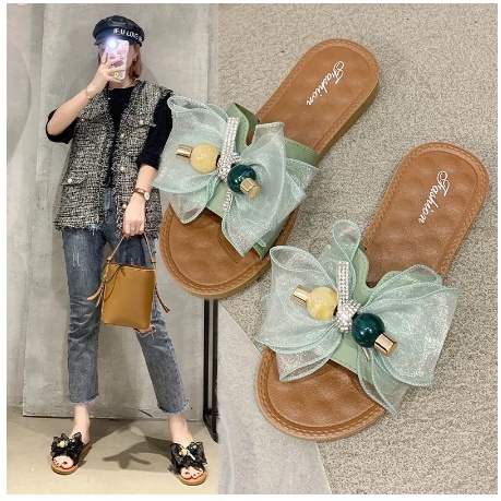 S1036 Sandal Fashion Model Pita Bunga Candy / Sandal Aksesoris Pita / Sandal Flat Wanita / Sandal Cewek