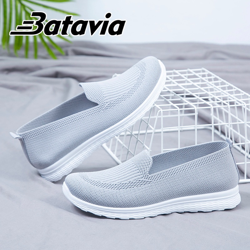 Batavia 2023 baru sepatu slip on import flat wanita  rajut premium bernapas  Batavia Shoes Fashion sepatu ibu sepatu datar kanvas shoes wanita A165