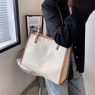 Bag Cartoon Embossed  Contrast  High-Capacity Tote Bag 10038