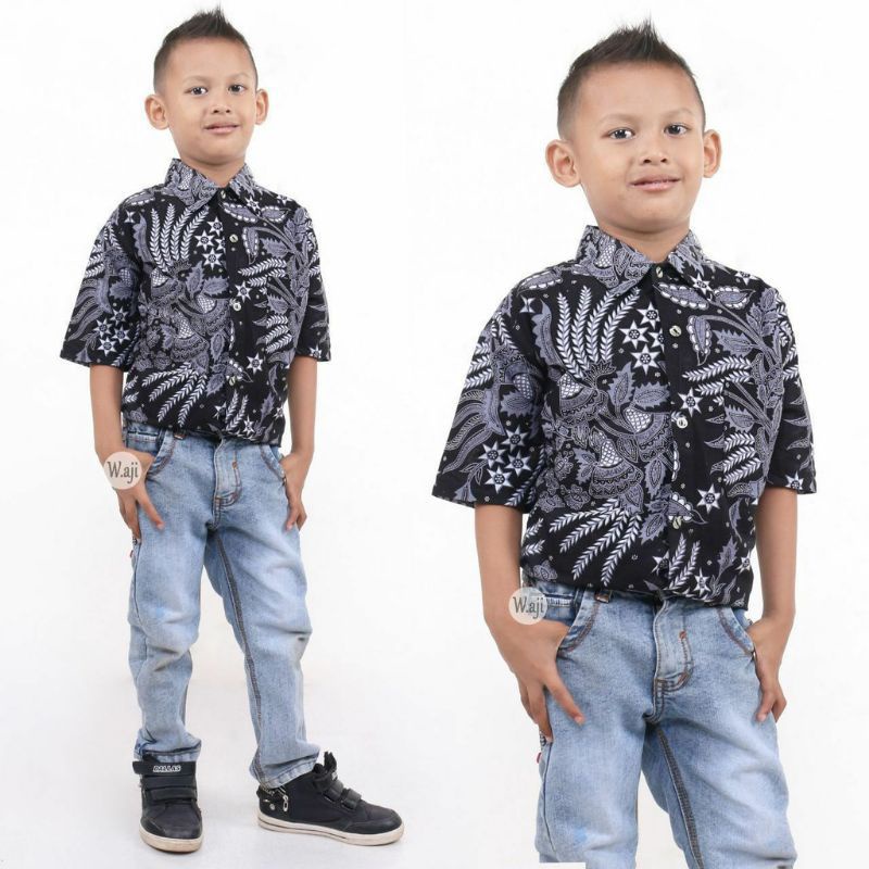 batik anak lengan pendek-kemeja batik anak motif daun jati