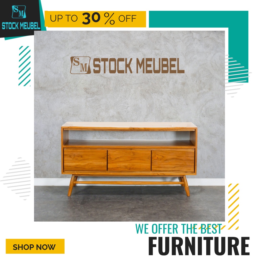 rak tv kayu jati minimalis modern / bufet tv aestetic untuk ruang tamu /meja tv retro serbaguna / ka