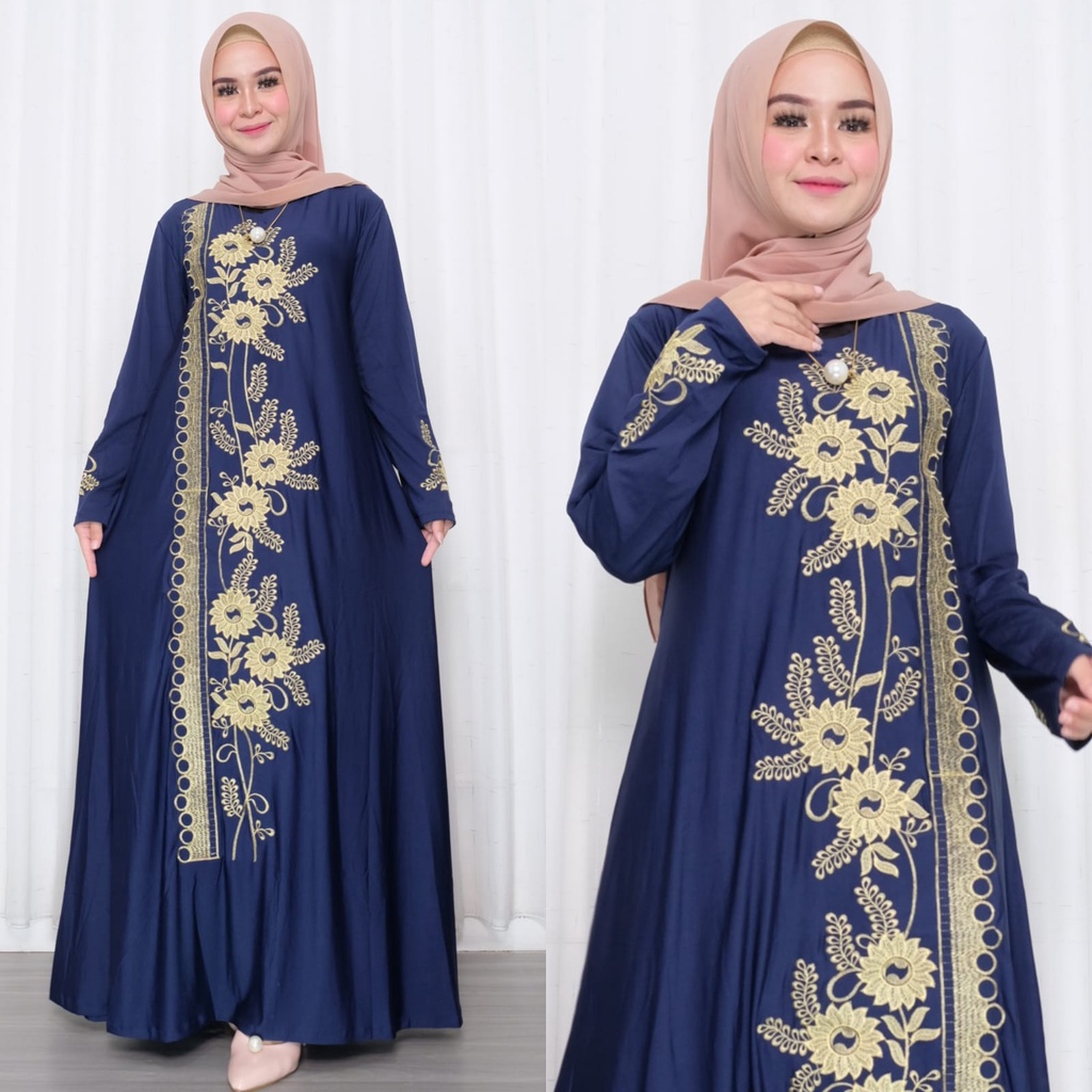 Hidayah Maxy Jameela Bordir Gamis Jumbo Jersey Motif Bordir xxxl Ld 130cm Arabian Abaya Gamis Lebaran Remaja Muslimah Terbaru Seragaman Pengajian Murah Dress Wanita Muslimah Syar'i Gamis Polos Tebal Premium Warna Hitam