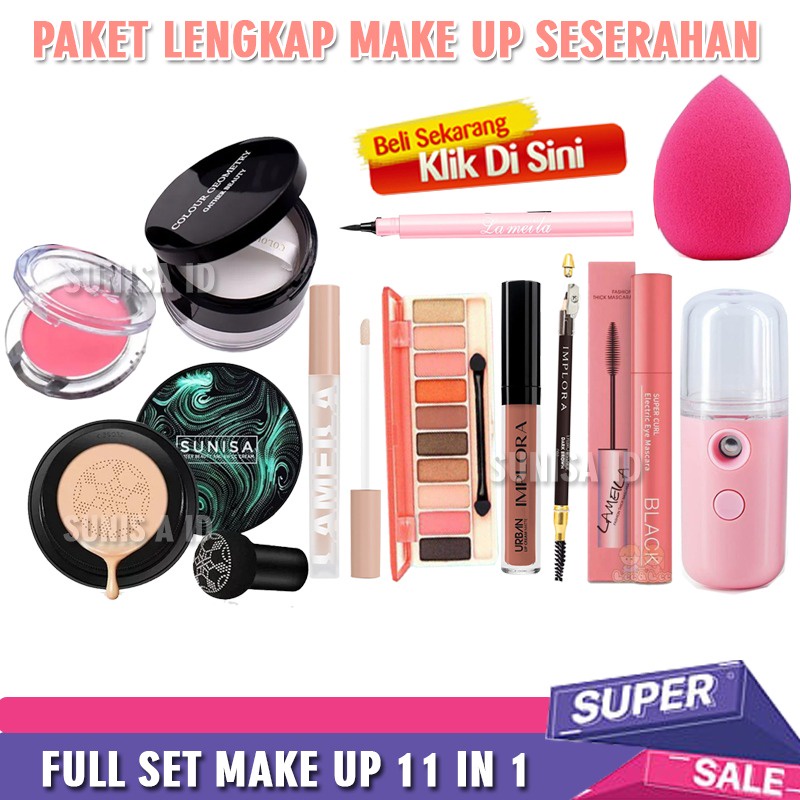 11 IN 1 Paket Make Up Full Set Seserahan Ala Korea Sunisa Cushion - Lameila Blush On - Bedak Tabur -