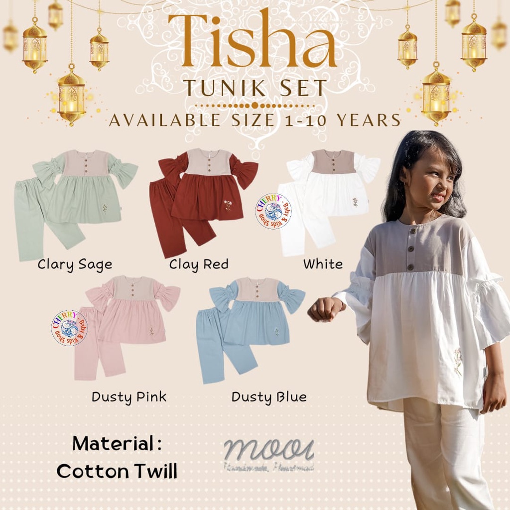Mooi Tisha Tunik Set 1-10 Tahun Tunik Raya / Setelan Tunik Lebaran Anak Perempuan Seri Keluarga Pakaian Muslim CBKS