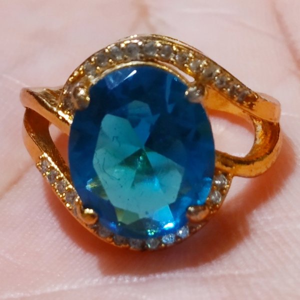 Batu Akik Cincin Wanita Permata Blue Topaz Swiss Top Crystal 3s45