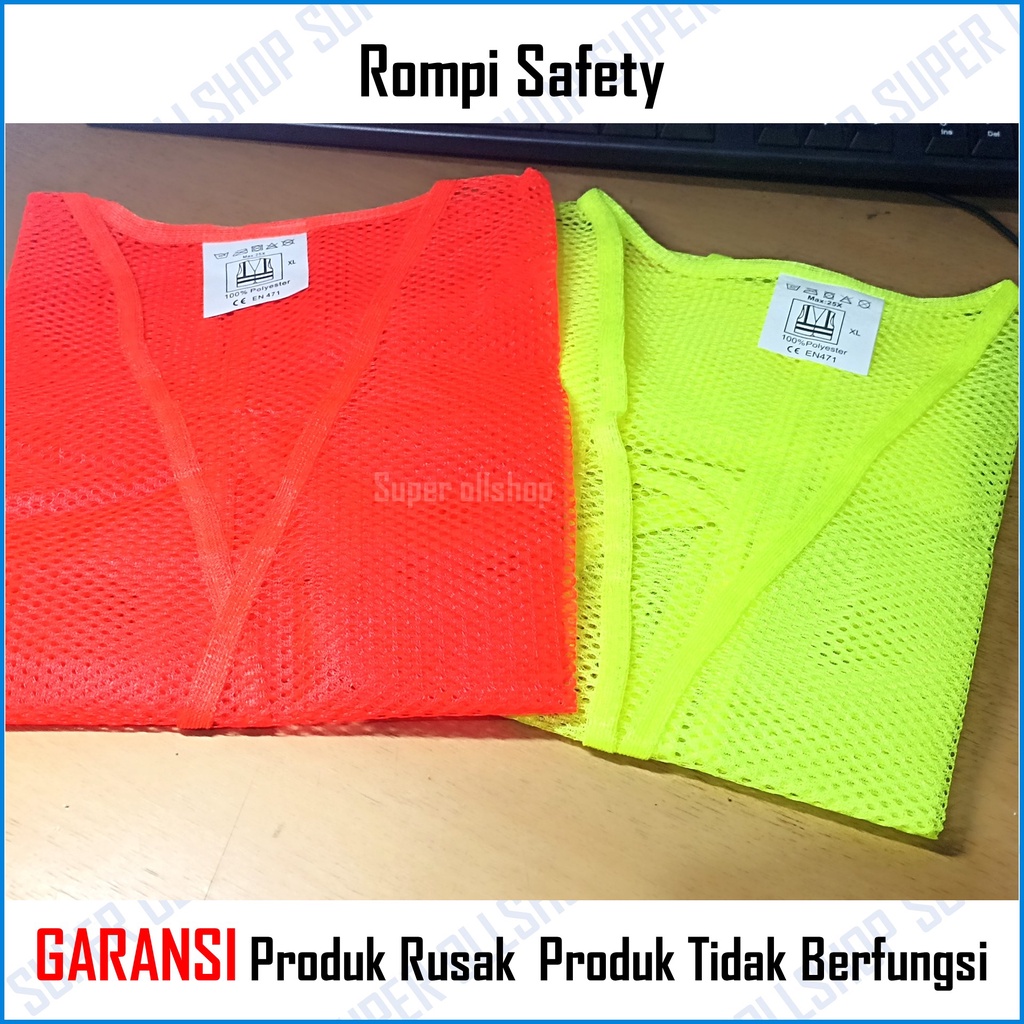 Rompi Jaring Hijau Oren / Rompi Kerja Proyek Safety Orange / Rompi Safety Jaring Polyester Murah