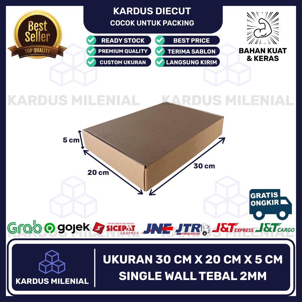 

Kardus die cut packing 30x20x5 TANPA LAKBAN