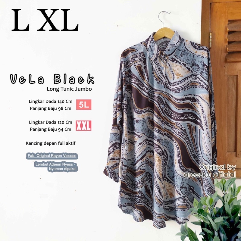 Vela Kemeja Tunik Motif Viral Bahan Rayon L XL Ld 100 110