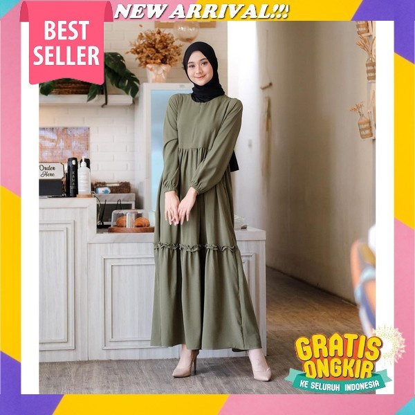 Gamis Hanita Ceruty Baby Doll Full Furring Aksen Mutiara Size L Xl Ld 108 110Cm Terkini | Gamis Leba