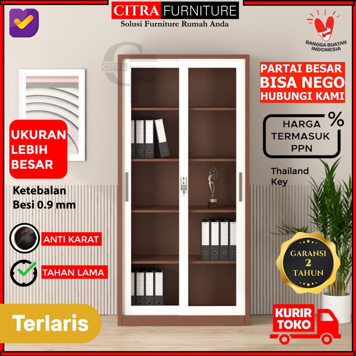 

Terlaris Shumo Lemari Arsip Besi 2 Pintu Sliding Kaca Filling Cabinet Kantor