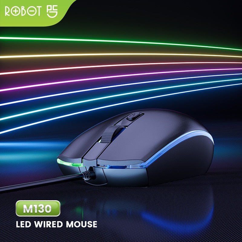 ROBOT M130 Wired Mouse Kabel Colorful LED 3 Kecepatan DPI Kursor - Garansi Resmi 1 Tahun