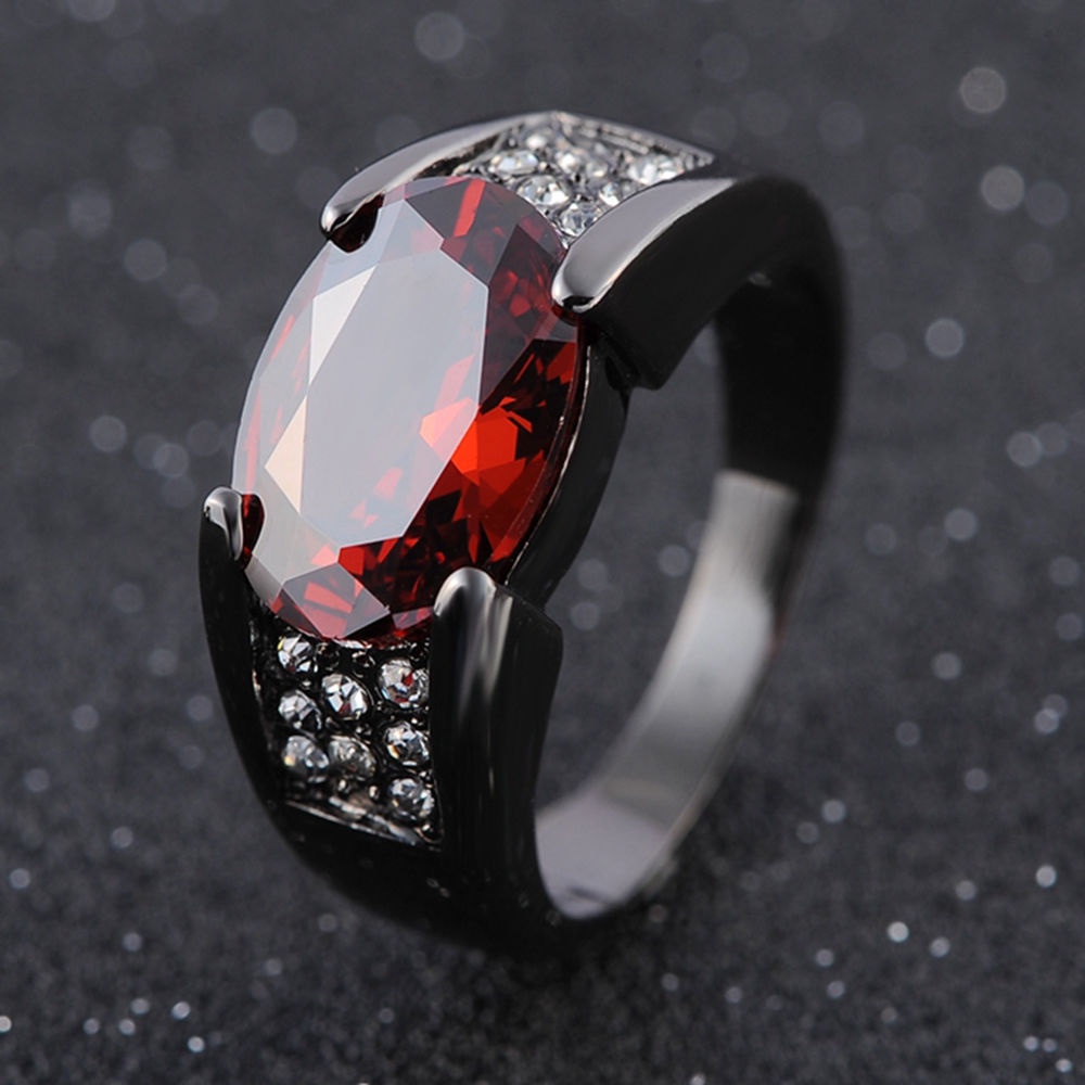 Goldkingdom Aksesoris Perhiasan Fashion Ready Stock Pistol Berlapis Hitam Cincin Emas Asli Kadar 375 Ruby Cincin Pesta Party Wedding Band