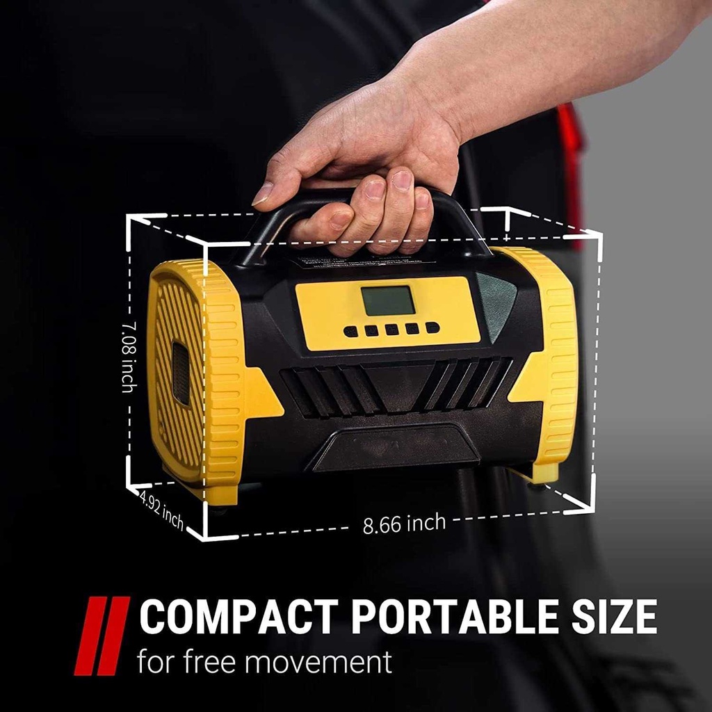 VacLife Pompa Ban Elektrik Digital Tire Inflator LED AC 110V DC 12V - ATJ-6788 - Yellow