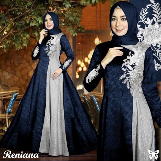 Maxi Gamis Pesta RENIANA L, XXL, 3XL dan 5XL Baloteli Emboss Bordir