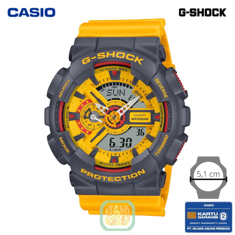 JAM TANGAN PRIA CASIO G-SHOCK GA-110Y-9A ORIGINAL - GSHOCK GA 110Y 9ADR KUNING ABU-ABU