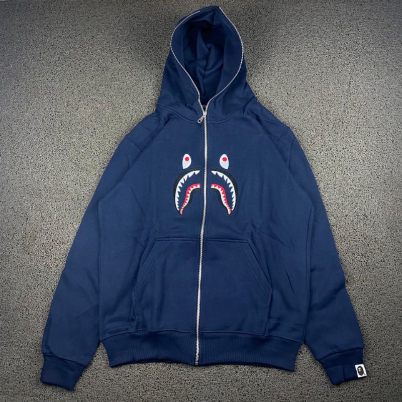 HOODIE ZIPPER BAPE NAVY FULL TAG LABEL CASUAL HYPE