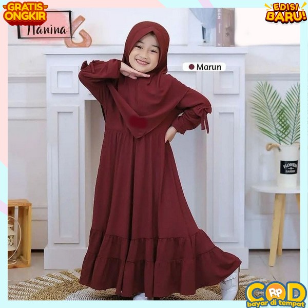 Baju Gamis Anak Muslim Nurra Syari Kids Fashion Perempuan Remaja Cewek Putri Modern Terbaru Pakaian 