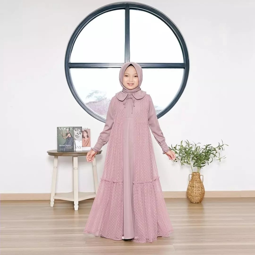 GAMIS SARIMBIT TERBARU 2023 YUMNA COUPLE MOM &amp; KIDS usia 10 - 12th Gamis Muslim Wanita CP Lebaran Matt Shakila mix Tile dot Fashion Terlaris